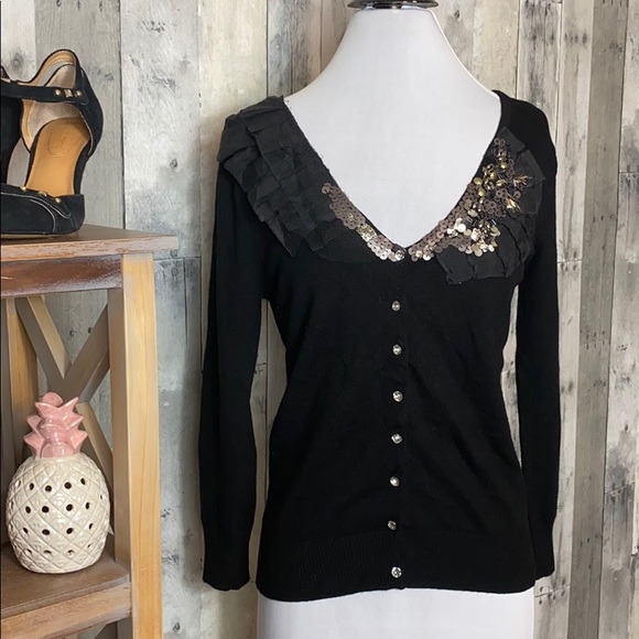 Charlotte Tarantola Sweaters - Charlotte Tarantola Black Embellished Cardigan